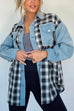 Febedress Button Up Pocketed Plaid Splice Shacket