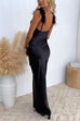 Febedress Feather Straps Backless Solid Maxi Party Dress