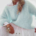 Febedress Solid Boat Neck Fluffy Knitting Sweater