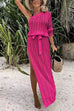 Febedress One Shoulder Long Sleeve High Split Hollow Out Beach Dress