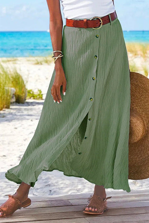 Febedress Button Down Cotton Linen A-line Maxi Skirt