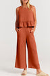 Febedress Crewneck Ruffle Tank Top Wide Leg Pockets Pants Set