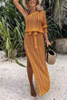 Febedress One Shoulder Long Sleeve High Split Hollow Out Beach Dress