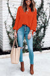 Febedress Buttons V Neck Side Split Waffle Knit Sweater