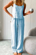 Febedress Cotton Linen Cami Top Wide Leg Pants Loungewear Set