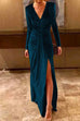 Febedress Deep V Neck Ruched Split Velvet Maxi Dress(5 Colors Available)