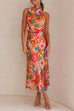 Febedress Tie Back Halter Sleeveless Waisted Maxi Floral Dress