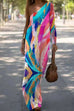 Febedress One Shoulder Long Sleeve Tie Dye Maxi Holiday Dress