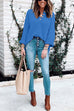 Febedress Buttons V Neck Side Split Waffle Knit Sweater