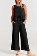 Febedress Crewneck Ruffle Tank Top Wide Leg Pockets Pants Set