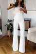 Febedress Strapless Feather Tube Top Flare Bottoms Jumpsuit