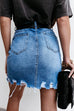 Febedress Raw Hem Ribbed Trendy Denim Skirt