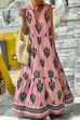 Febedress Tassle Deep V Neck Sleeveless Printed Maxi Swing Holiday Dress