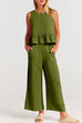 Febedress Crewneck Ruffle Tank Top Wide Leg Pockets Pants Set