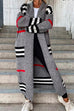 Febedress Open Front Color Block Striped Splice Long Sweater Cardigan