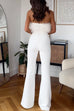 Febedress Strapless Feather Tube Top Flare Bottoms Jumpsuit