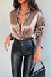 Febedress Chic Long Sleeves Button Down Satin Bouse Shirt