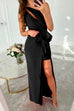 Febedress One Shoulder Cut Out Draped Front Maxi Party Dress