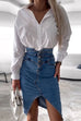 Febedress High Waist Slit Front Knee Length Denim Skirt