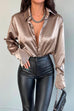 Febedress Chic Long Sleeves Button Down Satin Bouse Shirt