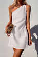 Febedress One Shoulder Sleeveless Cotton Linen Mini Dress