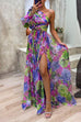 Febedress One Shoulder High Slit Waisted Floral Maxi Party Dress