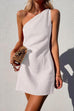 Febedress One Shoulder Solid Cotton Linen Mini Dress