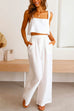 Febedress Square Collar Cami Crop Top Wide Leg Pants Cotton Linen Set