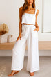 Febedress Square Collar Cami Crop Top Wide Leg Pants Cotton Linen Set