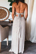 Febedress Halter Tie Knot Backless Ruched Swing Maxi Vacation Dress