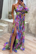 Febedress One Shoulder High Slit Waisted Floral Maxi Party Dress