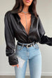 Febedress Chic Long Sleeves Button Down Satin Bouse Shirt