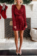 V Neck Long Sleeves Waisted Sequin Mini Wrap Dress