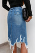 Febedress Irregular Frayed Hem Ribbed Denim Skirt