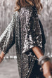 Febedress 3/4 Sleeves Open Front Sequin Shinny Midi Cardigan