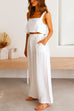 Febedress Square Collar Cami Crop Top Wide Leg Pants Cotton Linen Set