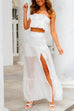 Febedress Attractive Hollow Out Ruffle Crop Cami Top High Slit Maxi Skirt Set