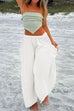 Febedress Drawstring Waist Pockets Wide Leg Cotton Linen Pants