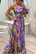 Febedress One Shoulder High Slit Waisted Floral Maxi Party Dress