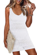 Febedress Side Slit Crochet Hollow Out Beach Cover Up Tank Mini Dress