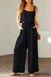 Febedress Square Collar Cami Crop Top Wide Leg Pants Cotton Linen Set