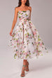 Febedress Adjustable Strap Waisted Floral Swing Midi Holiday Dress