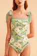 Febedress Bow Shoulder Floral Print One-piece Swimsuit