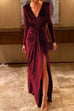 Febedress Deep V Neck Ruched Split Velvet Maxi Dress(5 Colors Available)