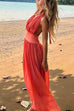 Febedress Deep V Neck Halter Backless Flowy Maxi Party Dress