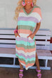 Febedress Curve Hem Side Split Rainbow Stripes Midi Dress