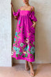 Febedress Cold Shoulder Ruffle Sleeves Bow Knot Back Floral Maxi Dress