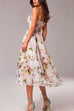 Febedress Adjustable Strap Waisted Floral Swing Midi Holiday Dress