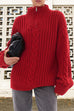 Febedress Zipper Up Turtleneck Cable Knit Warm Sweater
