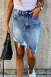 Febedress Ripped Raw Hem Irregular Bodycon Denim Skirt